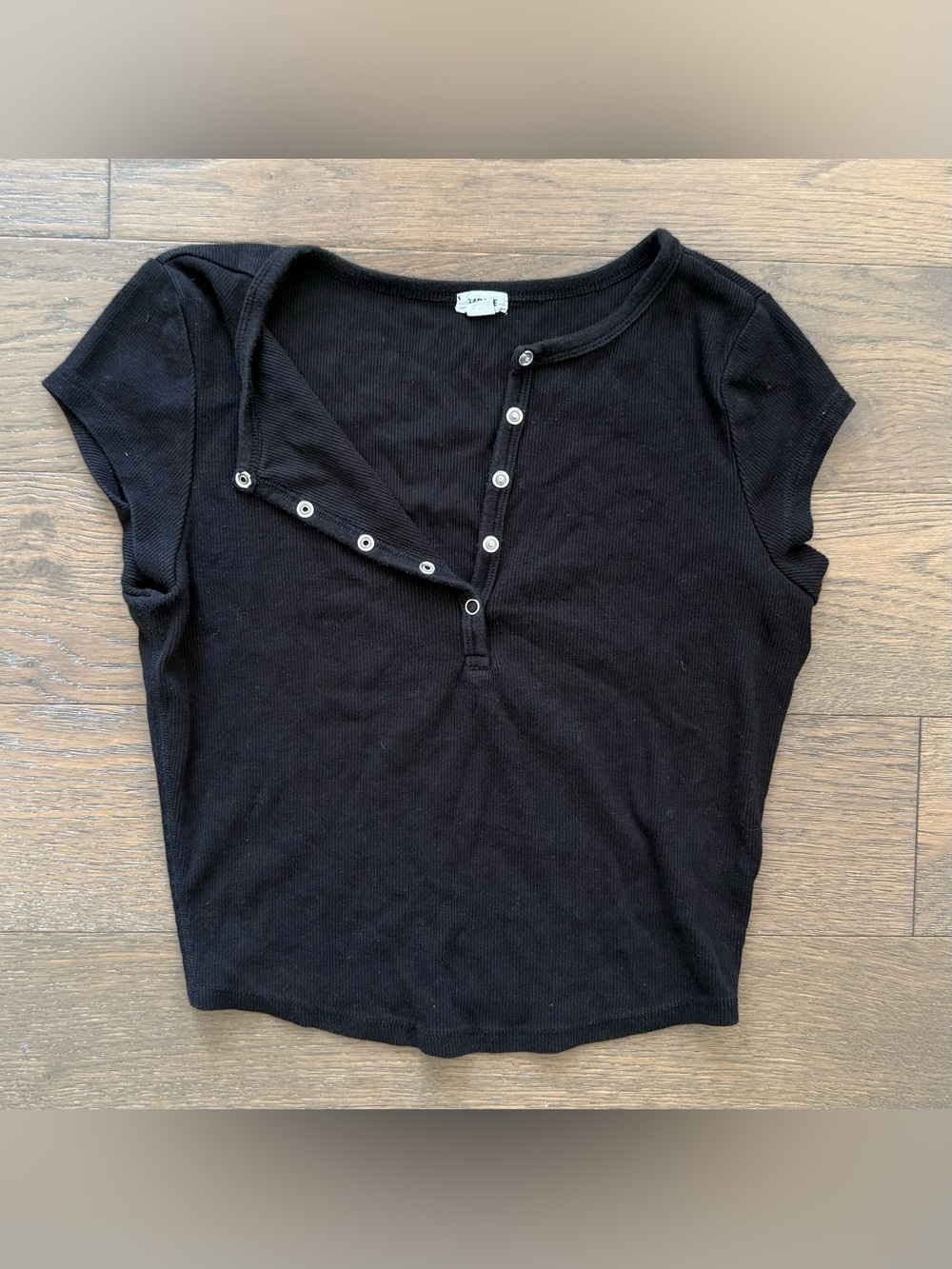 Garage black ribbed crop